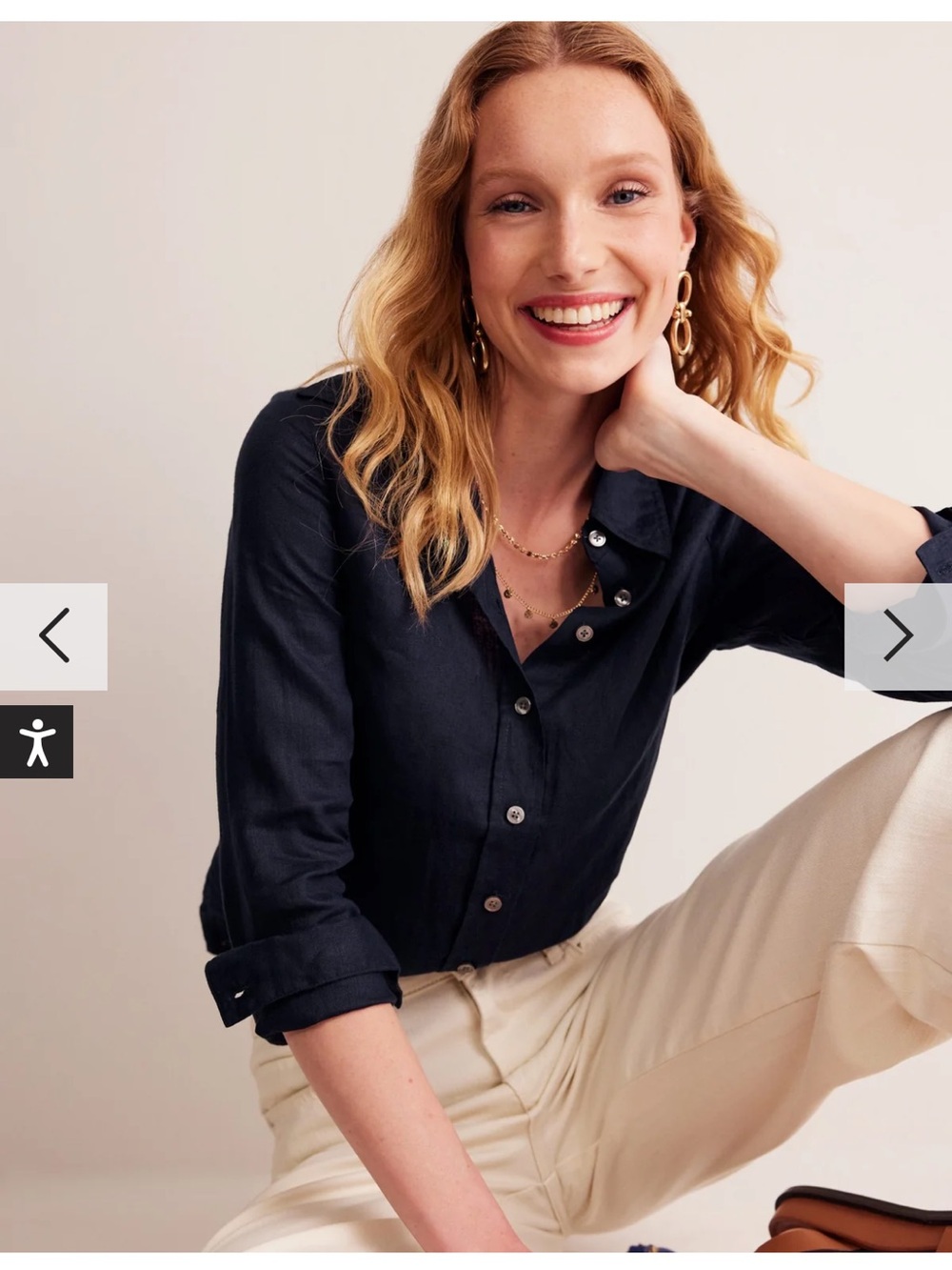 Boden Sienna Linen Shirt-Navy